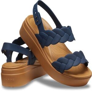 Crocs Brooklyn Woven Low Wedge Sandals Navy Womens 6